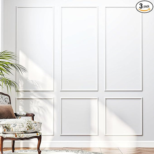 3 Sets Peel and Stick Molding Trim for Walls, Pre-Cut Wainscoting Panels 54x24 Inch Peel and Stick Wall Molding Kit, Self Adhesive Molding Trim for Walls,White Wall Moulding Trim Kit