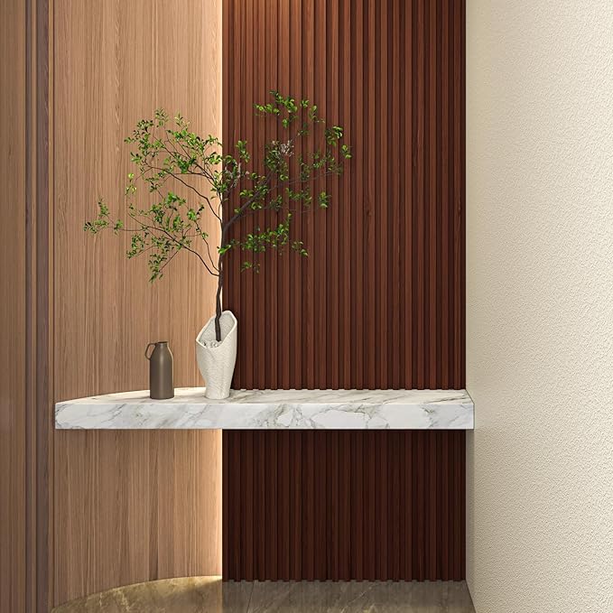 Art3d Slat Wood Wall Paneling for Interior and Ceiling Decoration - Pack of 4pcs + 1pc End-Trim, Size 108 x 5.7in.- Walnut