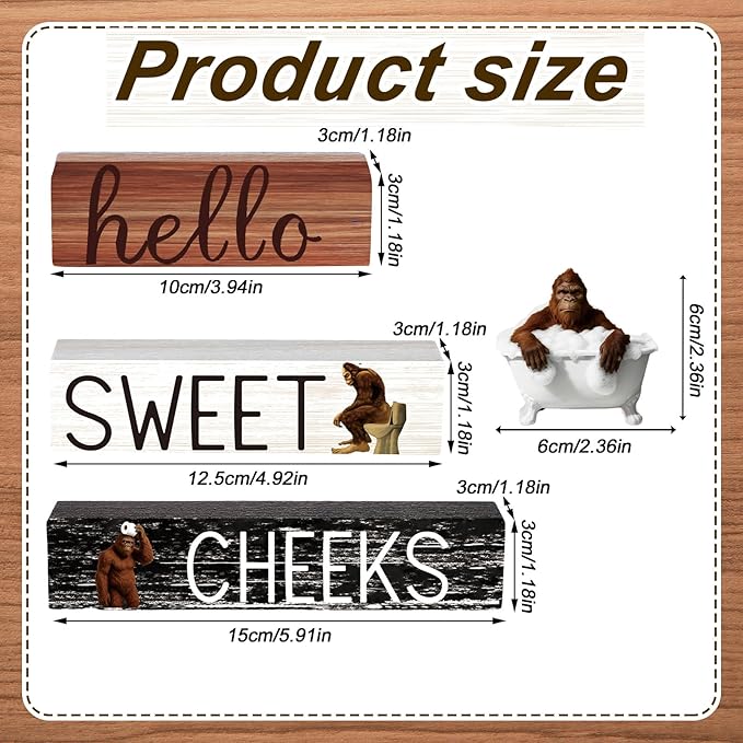 4 Pcs Funny Bigfoot Bathroom Decor Farmhouse Sasquatches Bathroom Decoration Western Hello Sweet Cheeks Table Centerpiece Christmas