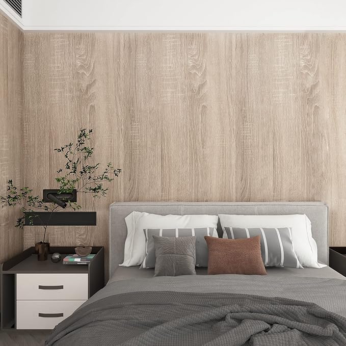 Light Wood Contact Paper Peel and Stick Oak Wood Wallpaper 23.6"x78.74" Brown Gray Textured Wood Grain Contact Paper for Countertops Kitchen Cabinets Waterproof Self Adhesive Furniture Wood Vinyl Wrap