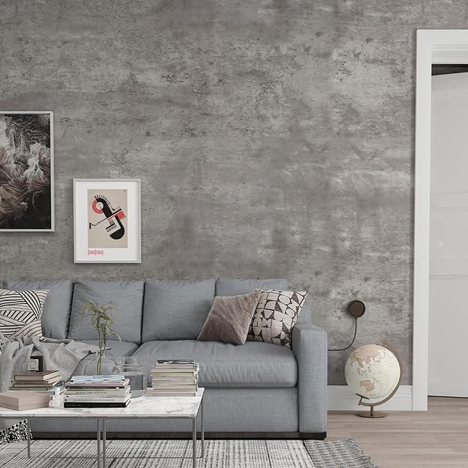 48"×591" Large Size Extra Wide Thick Light Grey Concrete Wallpaper Peel and Stick Waterproof Grey Concrete Contact Paper Vinyl Industrial Gray Cement Sticker for Gym Bedroom Living Room Walls