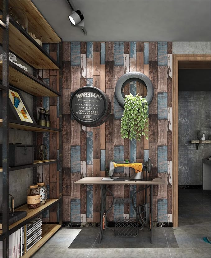 Livelynine Reclaimed Wood Wallpaper Stick and Peel 17.7x276 Inch Shiplap Peel and Stick Wallpaper Wood Paper for Bedroom Classroom Farmhouse Decorations Removable Shiplap Bulletin Board Paper