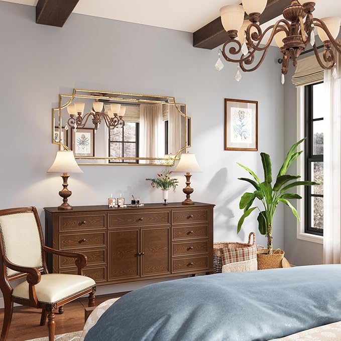 Kelly Miller Gold Traditional Mirror for Wall, Art Decorative Beveled Full Length Mirror for Home Decor, Bathroom, Living Room, Bedroom, Kitchen, Farmhouse, Entryway, 24"x48" Large