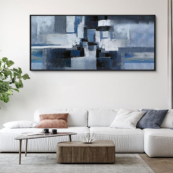 KLAKLA Large Abstracr Wall Art - Blue and Black Canvas Picture for Living Room Office Wall Decor Bedroom Art Framed Artwork Modern Wall Decoration 70x31 Inches