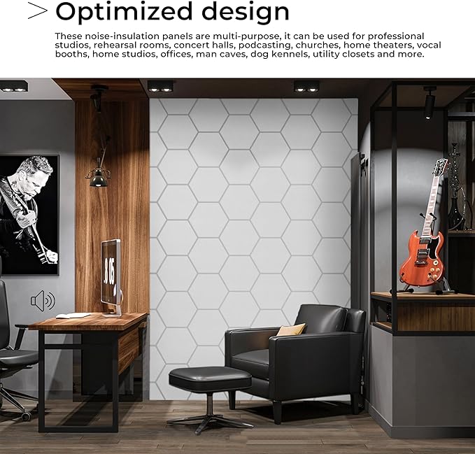 18 Pack White Hexagon Self-Adhesive Acoustic Panels-12"X10"X 0.4" Soundproof Wall Panels, High-Density Sound Absorbing for Studios, Offices, and Home Theaters