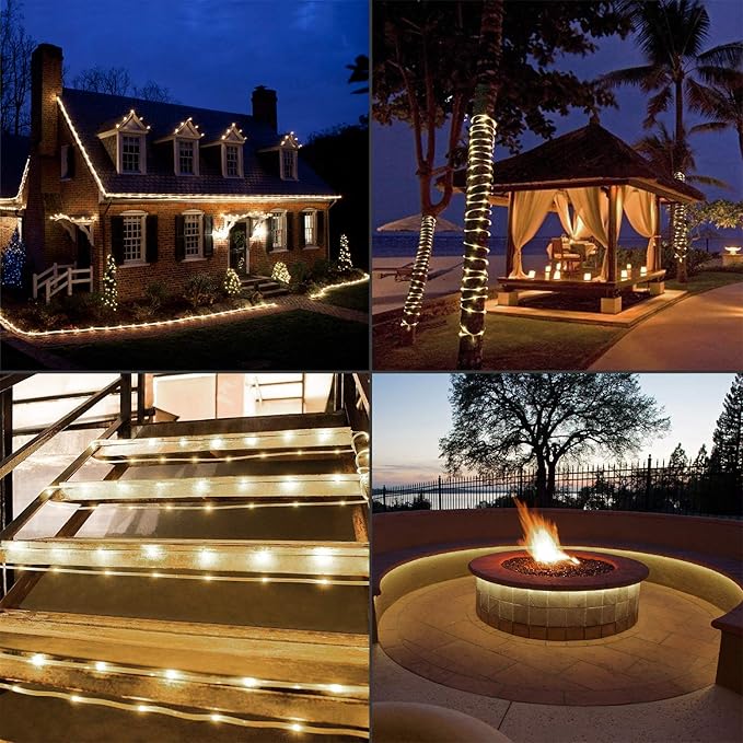 LED Rope Lights, 16.4ft Waterproof Connectable Strip Lighting, 3000K Soft White, Indoor Outdoor Mood Lighting for Home Christmas Holiday Garden Patio Party Decoration