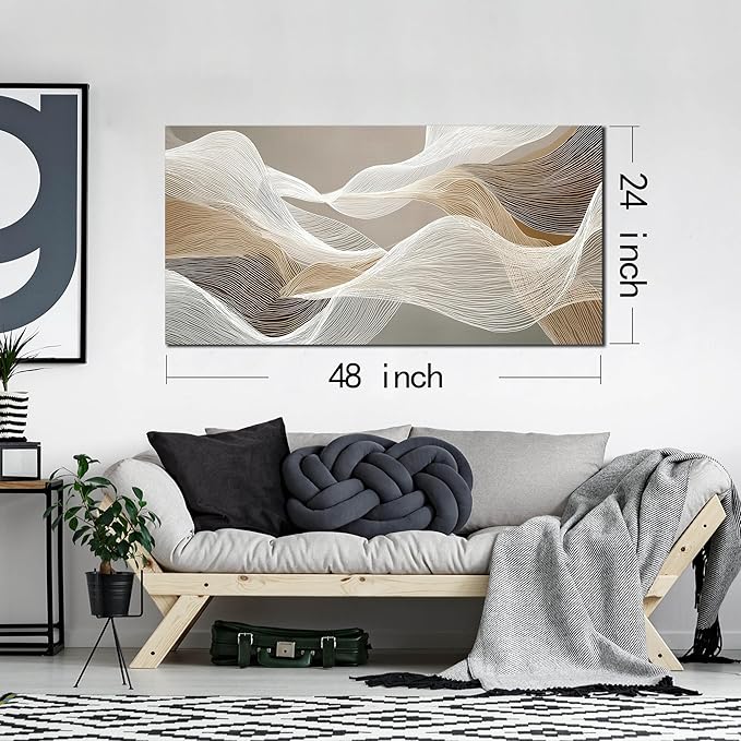 Large Abstract Wall Art Beige Wall Art White Canvas Art Print Modern Artwork for Bedroom Bathroom Living Room Office 24"x 48"