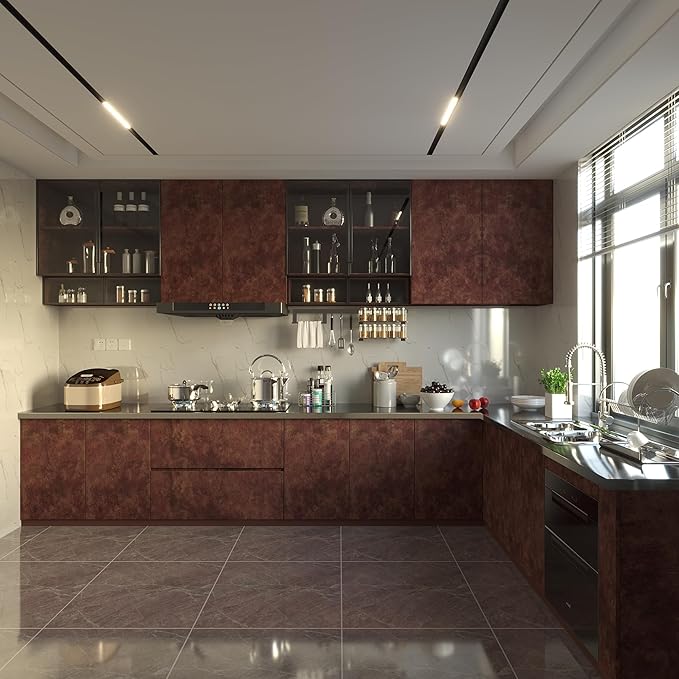 JSEVEM Red Rusty Concrete Wallpaper Peel and Stick Extra Thick Wide Luxury Metallic Industrial Concrete Contact Paper Glossy Textured Adhesive Tile Stickers for Bedroom Living Room Walls 16"×197"