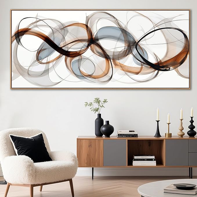 Large Abstract Framed Canvas Wall Art for Living Room, Bedroom, Office - Textured Brown Modern Artwork for Walls - Minimalist Home and dining room Decor Wood decorations