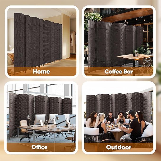 JOSTYLE Room Divider 6ft. Tall Extra Wide Privacy Screen, Folding Privacy Screens with Diamond Double-Weave Room dividers and Freestanding Room Dividers Privacy Screens(Espresso, 8-Panel)