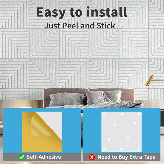 Art3d 6-Pack Self-Adhesive Acoustic Wall Panels for Home Décor, 24 x 24 Inch Soundproofing Panels for Office Studio Bedroom - High Noise Absorption Polyester Fiber, Gray