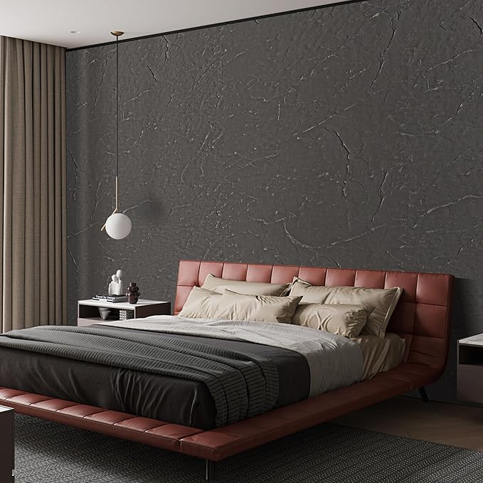 KASARO 3D Faux Stone Wall Panels, 4 PCS MCM Flexible Wainscoting Panels for Exterior/Interior Decor, Modified Clay Material, Accent for Home, Art, Commercial, Stone Black, 47.2 × 23.6 inch