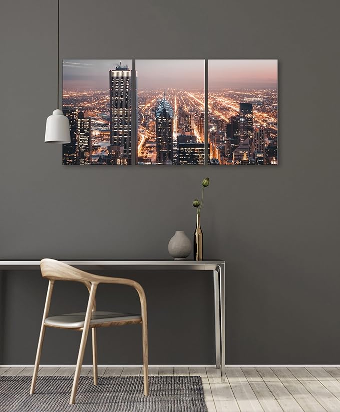 NAN Wind Modern Office Decor Chicago City Center Skyline Canvas Prints Chicago Skyline Canvas Art Cityscape Wall Decorations Blue Wall Decor for Living Room Pictures for Bedroom Decorations