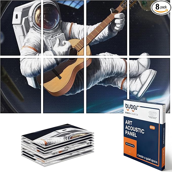 BUBOS 8 Pack Art Acoustic Panels Soundproof Wall Panel,47.2X31.4 Inches Sound Absorbing Panel,Self-Adhesive Decorative Acoustical Wall Panels, Acoustic Treatment for Ceiling Home Office（Space Guitar）