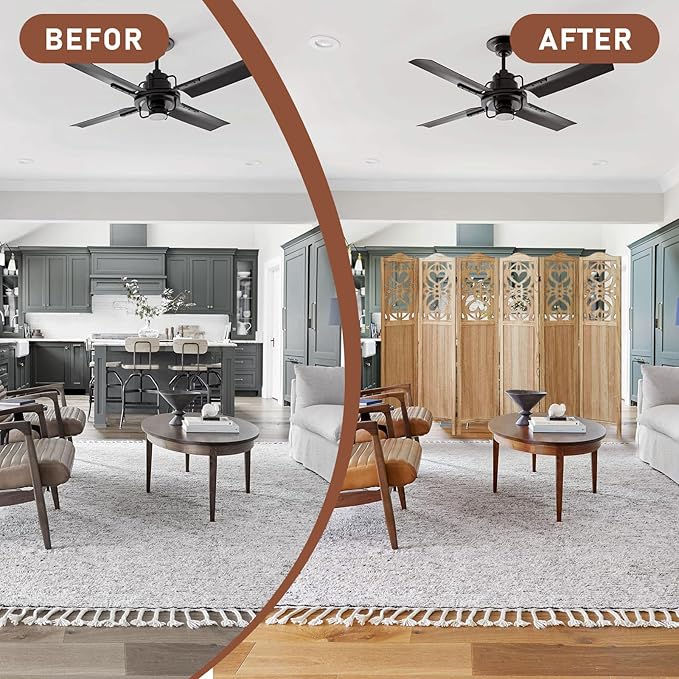 6 Panel Room Divider Fully Assembled, Carved Room Dividers and Folding Screens, 5.6Ft Wood Room Divider Screen Freestanding Partition Wall Dividers for Home Bedroom Office, Rustic Wood Color