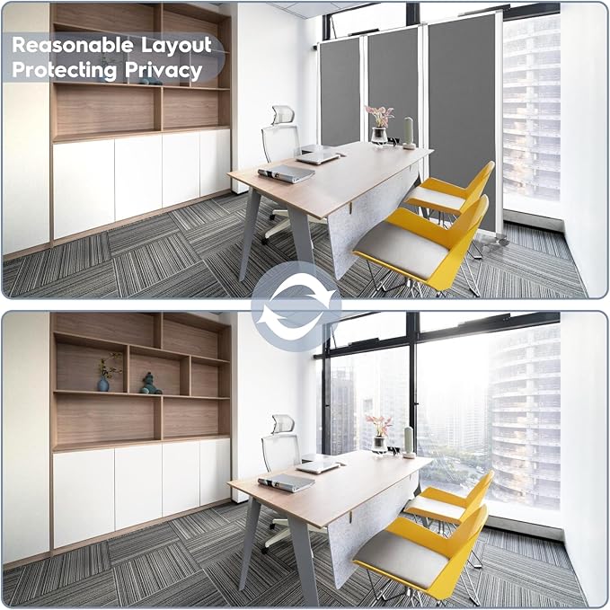 MAKELLO Portable Office Partitions 72" H x 71" W, Freestanding Office Dividers Partition Wall for Room, 3-Panel Trifold Privacy Panel, Aluminum Frame, Gray Felt