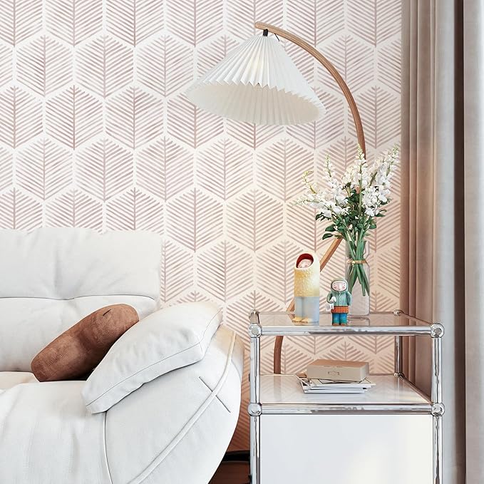 MelunMer Pink Modern Peel and Stick Wallpaper Boho Removable Self Adhesive 787''L 17.3''W Wallpaper for Bedroom/Bathroom Waterproof Contact Paper for Cabinets/Drawers Geometric Contact Paper Pink