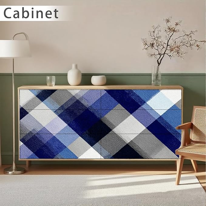 Nuxovilar Blue Plaid Checkered Textured Peel and Stick Wallpaper, 15.75"x39.37", Self-Adhesive Contact Paper, Classic Tartan Design for Bedroom, Living Room and Table Decor