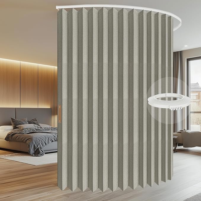 AJAZZ 100% Blackout Accordion Room Divider Curtains - with Flexible Ceiling Track Total Privacy Sound Proof Curtains Suitable for Bedroom Patio Sliding Door(Grey, W100 x L84, 1 Pack)