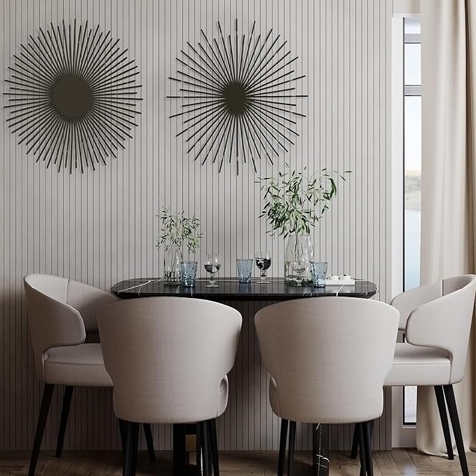 NEODECO Sun Rays-Double Metal Wall Art, Geometric Sun Decor, Metallic colors, Large 3D wall sculpture, model BC, Set of 2 (Black, Small)