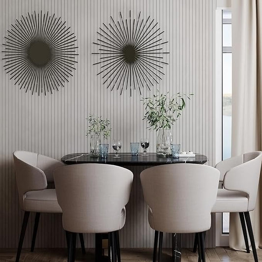 NEODECO Sun Rays-Double Metal Wall Art, Geometric Sun Decor, Metallic colors, Large 3D wall sculpture, model BC, Set of 2 (Black, Small)