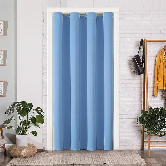 ChrisDowa Blackout Door Curtains for Doorway Privacy, Grommet Closet Curtains for Bedroom Closet Door, Thermal Insulated Temporary Doorway Cover Room Divider Drapes (1 Panel, Sky Blue, 52 x 80 Inch)
