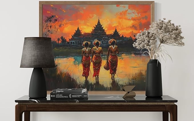 Cambolia Art Print Poster, Asia Oriental Countries Culture Wall Art Asian Paintings for Bedroom Bathroom Living Room Decor 97 (Cambolia, 16 x 20 inches, Wood Frame)