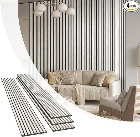 Olanglab Wood Slat Wall Panels 4 Pack, Wooden Acoustic Wall Panels, 94.5"x12.6" Each 3D Wall Panels for Interior Wall Decor (White-Extendo Trio)