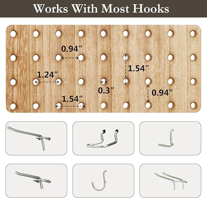 6 Panel Pegboard Room Divider with Shelves, Wood Room Divider and Folding Privacy Screen, Peg Board Display Stand Wall Divider for Room Separation for Craft Shows Events Retail, Natural