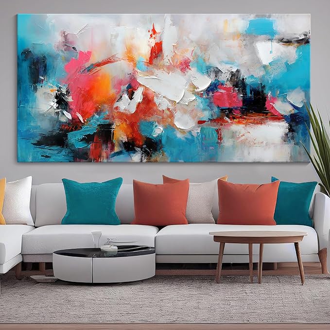 Large bstract Wall Art Canvas Wall Art for Living Room Hand-Painted Art in Blue and Pink Office Wall Decor Paintings for Wall Decorations Modern Wall Decor for Bedrooms and dining Room 29×58in