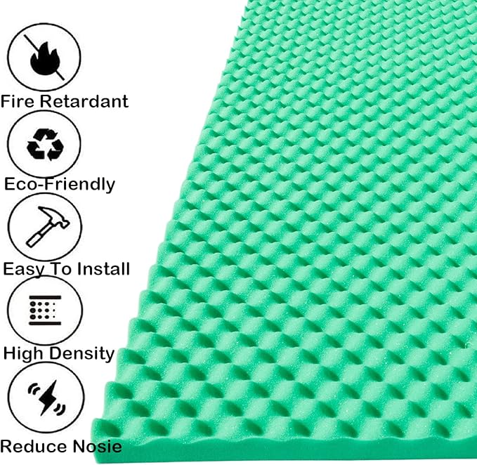 2 Pcs Acoustic Foam Egg Crate Panel,48''X24''X2'' Studio Foam Wall Panel,High Density Noise Fireproof Cancelling Soundproof Foam (Green)