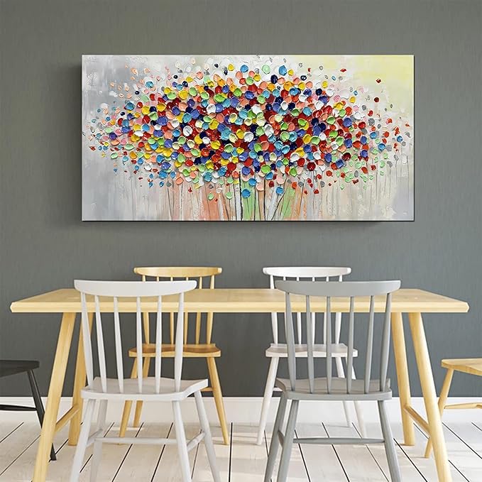 ART8YUQI Paintings - Modern Abstract Painting Colorful Tree 3D Wall Art Home Decorations Paintings On Canvas for living room office Decoration 24x48 Inch