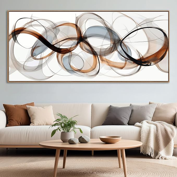 Large Abstract Framed Canvas Wall Art for Living Room, Bedroom, Office - Textured Brown Modern Artwork for Walls - Minimalist Home and dining room Decor Wood decorations