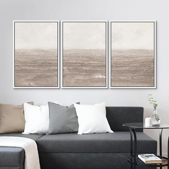 MUDECOR Framed Wall Art Print Set Neutral Textured Seascapes Subtle Tones Illustrations Modern Art Boho Decorative Colorful Chic for Living Room, Bedroom, Office - 16"x24"x3 White