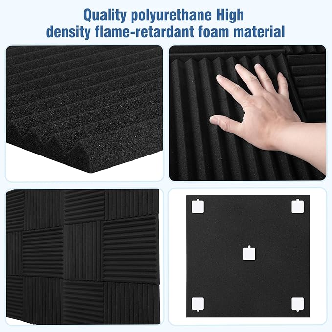 52 Pack Acoustic Panels 1 X 12 X 12 Inches - Studio Foam Wedges High Density Panel Soundproof Foam for Walls - Home Office