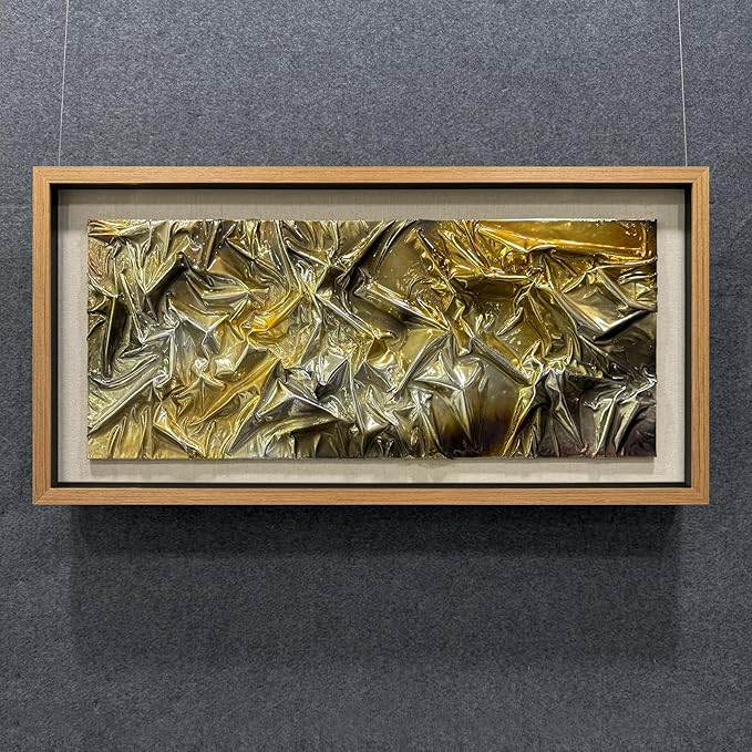 BrightA Liquid gold texture leather 3D wall art with double-sided hanging gold and silver texture reliefs, suitable for enterprise walls (horizontal/vertical) 47.2"x23.6"