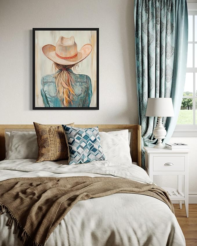 Cowgirl Cowboy Art Print Poster Wall Art, Western Country Farmhouse Wild West for Bedroom, Bathroom, Living Room Art Decor 58 (Cowgirl, 11 x 14 inches, Black Frame)