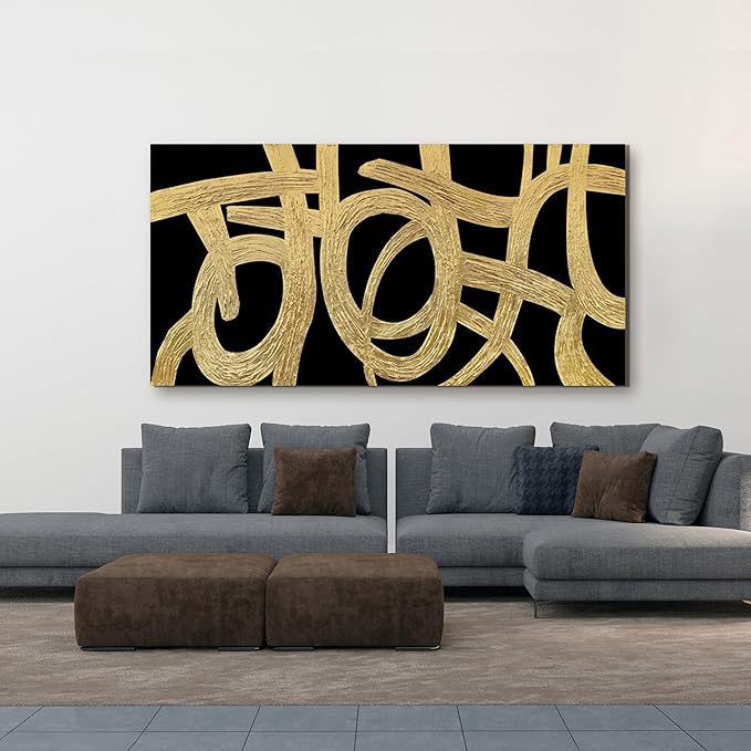 Canvas Wall Art Decor Large Canvas Wall Art For Living Room Abstract Art Black and Gold Wall Art Decor Modern Abstract Wall Art Prints Large Art Work For Bedroom Office Kitchen Wall Decor 29" x 58"