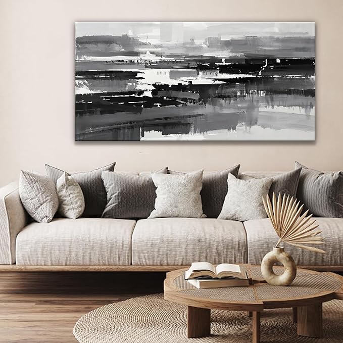 Abstract Wall Art For Living Room Modern Canvas Art Wall Decor Grey White Wall Art For Bedroom Office Decor Grey Abstract Art Painting Ready To Hang Pictures Artwork 24×48 In