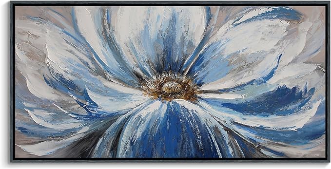 Mofutinpo Flower Wall Art Canvas Art Wall Decor For Living Room Home Decor Bedroom Pictures Aesthetic Blue Large Wall Art Framed Artwork For Walls Modern Kitchen Decor 29×58 Blacke Framed