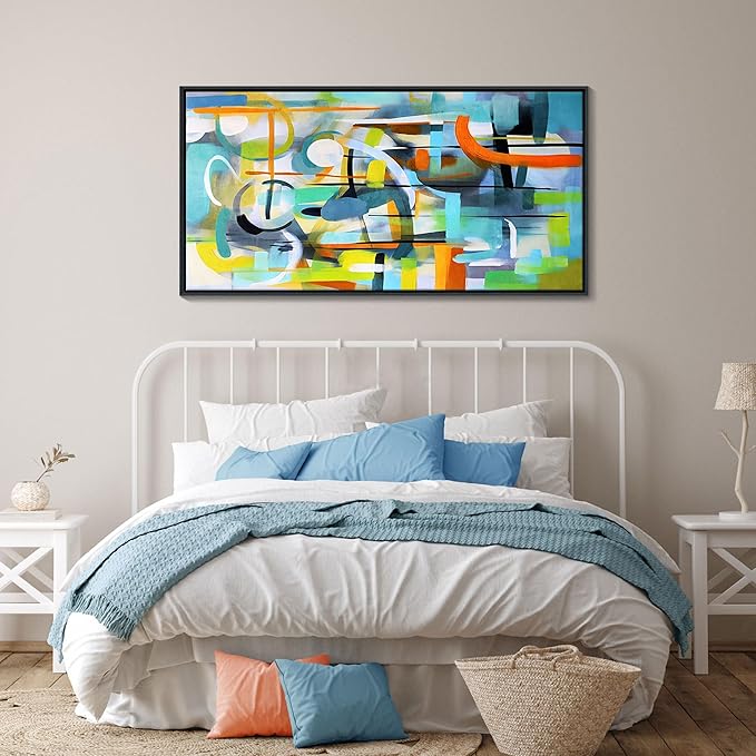 Mofutinpo Abstract Wall Art - Colorful Canvas Wall Pictures with Teal and Blue Line Art - Framed Modern Art for Living Room and Bedroom Wall Decor - Office Wall Art 2448