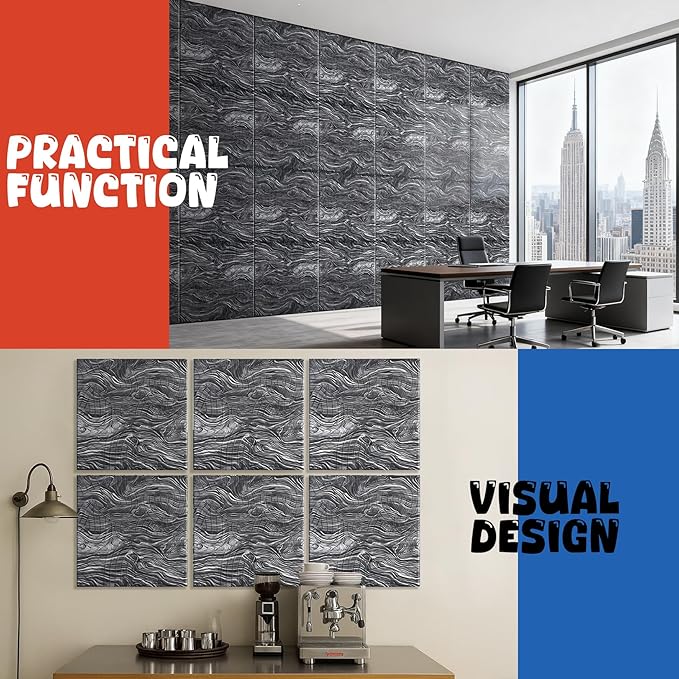 Acoustic Wall Panels 6 Pack, 24"x24"Decorative Art Soundproof Panels, Sound Absorbing Self-Adhesive Panel, Acoustic Treatment for Studio, Home Theater, Office (Ocean AuraStone)