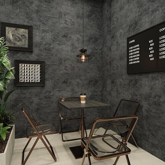 JSEVEM 24"×354" Wide Thick Grey Blue Concrete Wallpaper Peel and Stick Matte Textured Industrial Gray Concrete Cement Contact Paper Vinyl Adhesive Wall Sticker for Coffee Room Bedroom Garage Gym