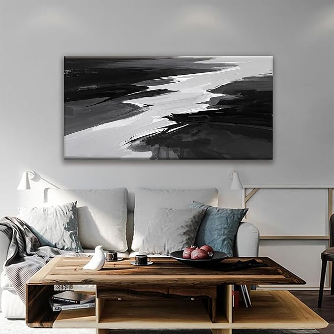 Canvas Art Wall Decor Prints Black And White Abstract Wall Art Painting Modern Grey Abstract Wall Decor Artwork For Living Room Pictures For Bedroom 24x48 In