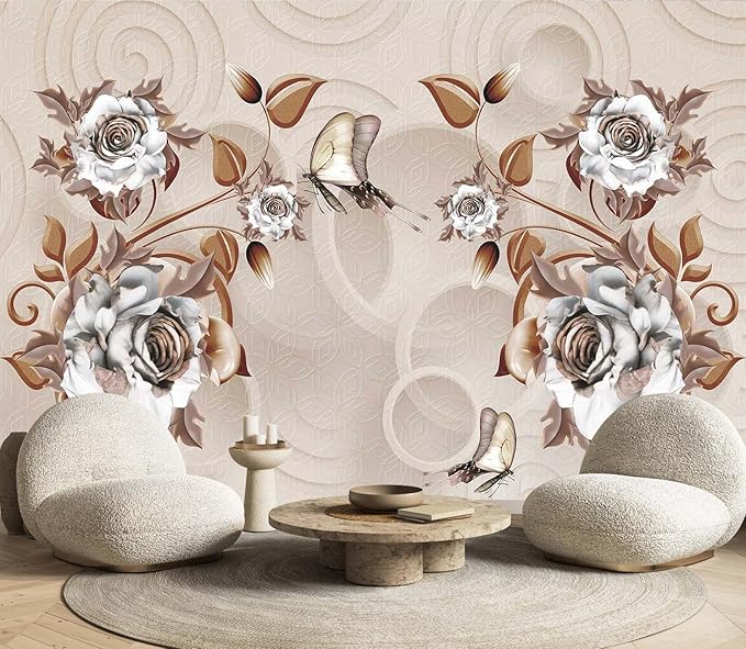 3D Floral Wallpaper Butterfly Rose Mural for Living Room Bedroom Tv Background (Not Self-Adhesive)