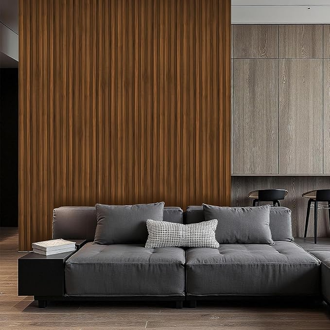 10Pack WPC Wall Panels, 96 x 6.4 x 0.8Inches Slat 3D Fluted Panels, Wall Decor for TV Background, Living Room (Teak)