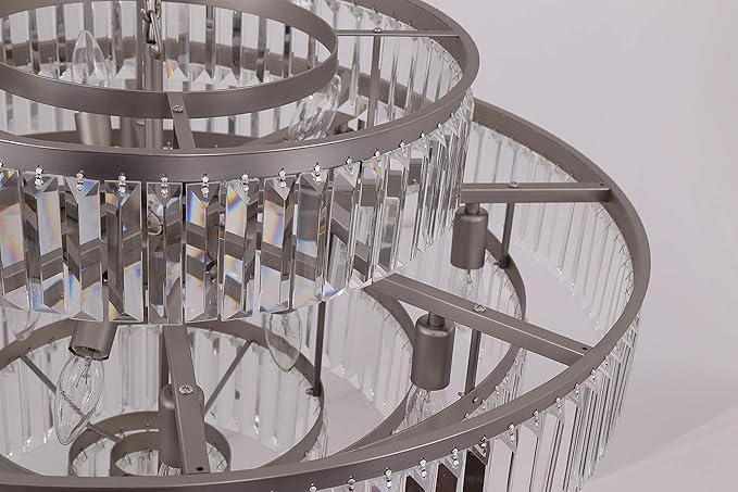 Modern Style Crystal Chandeliers & LightsRound Hanging Classic, Pendant Ceiling Chandelier Lighting Fixture 6-Tier for Dining Room Living Room(Nickel,31inch)