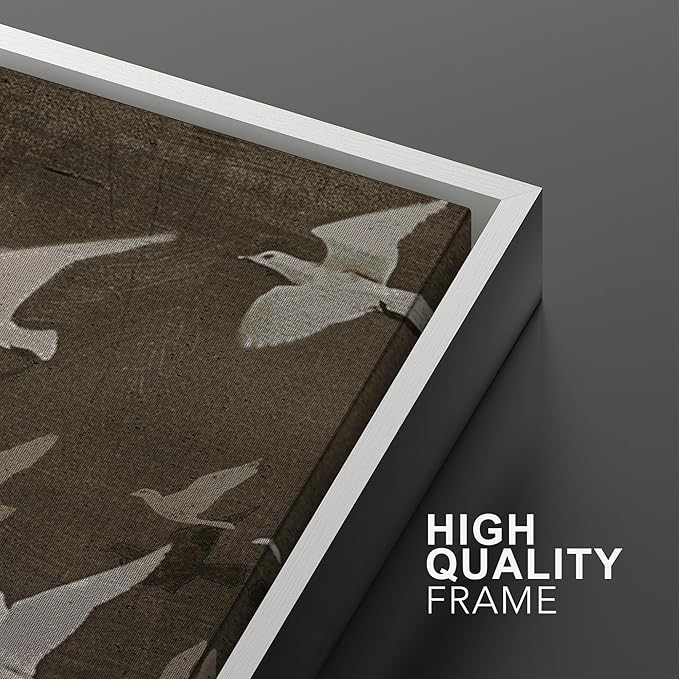 MUDECOR Framed Wall Art Print Set Flock of Abstract Birds in Flight Earthy Tones Illustrations Modern Art Boho Decorative Colorful Chic for Living Room, Bedroom, Office - 24"x36"x3 White