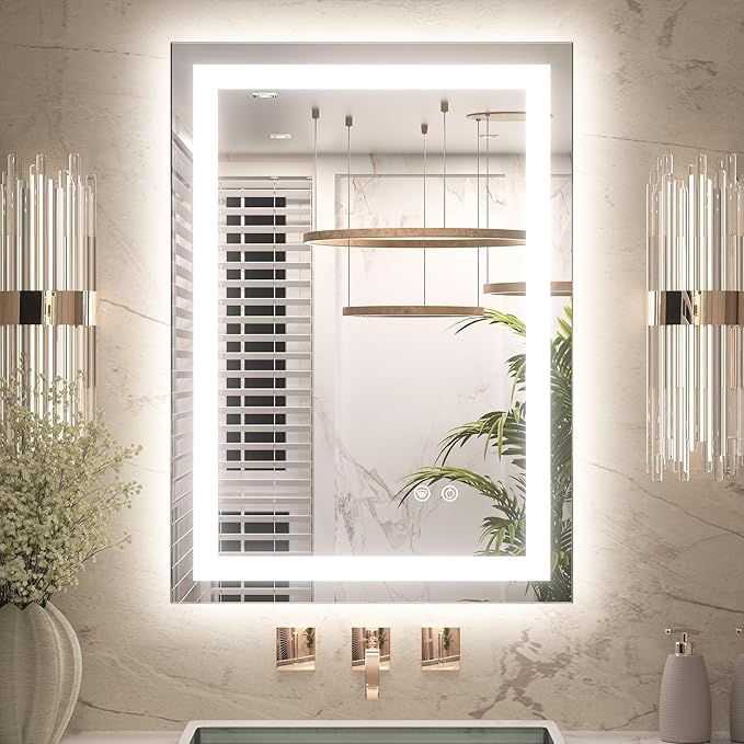 Keonjinn LED Mirror for Bathroom 22 x 30 Inch, Frontlit & Backlit Bathroom Vanity Mirror with 3 Color Lights, Lighted Bathroom Mirror with Anti-Fog, HD Tempered Glass, UL-Listed LED Driver, CRI90+