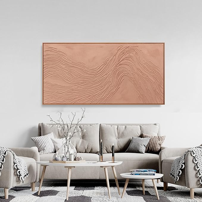 Canvas wall Art Wall Decor Bedroom Pictures Wall Decoration Artwork Abstract Wall Art Hand Painted Reddish Brown Variational Texture Minimalist Modern Art large Modern Painting Pictures for Living Room Home Kitchen Office 24"*48" With Framed